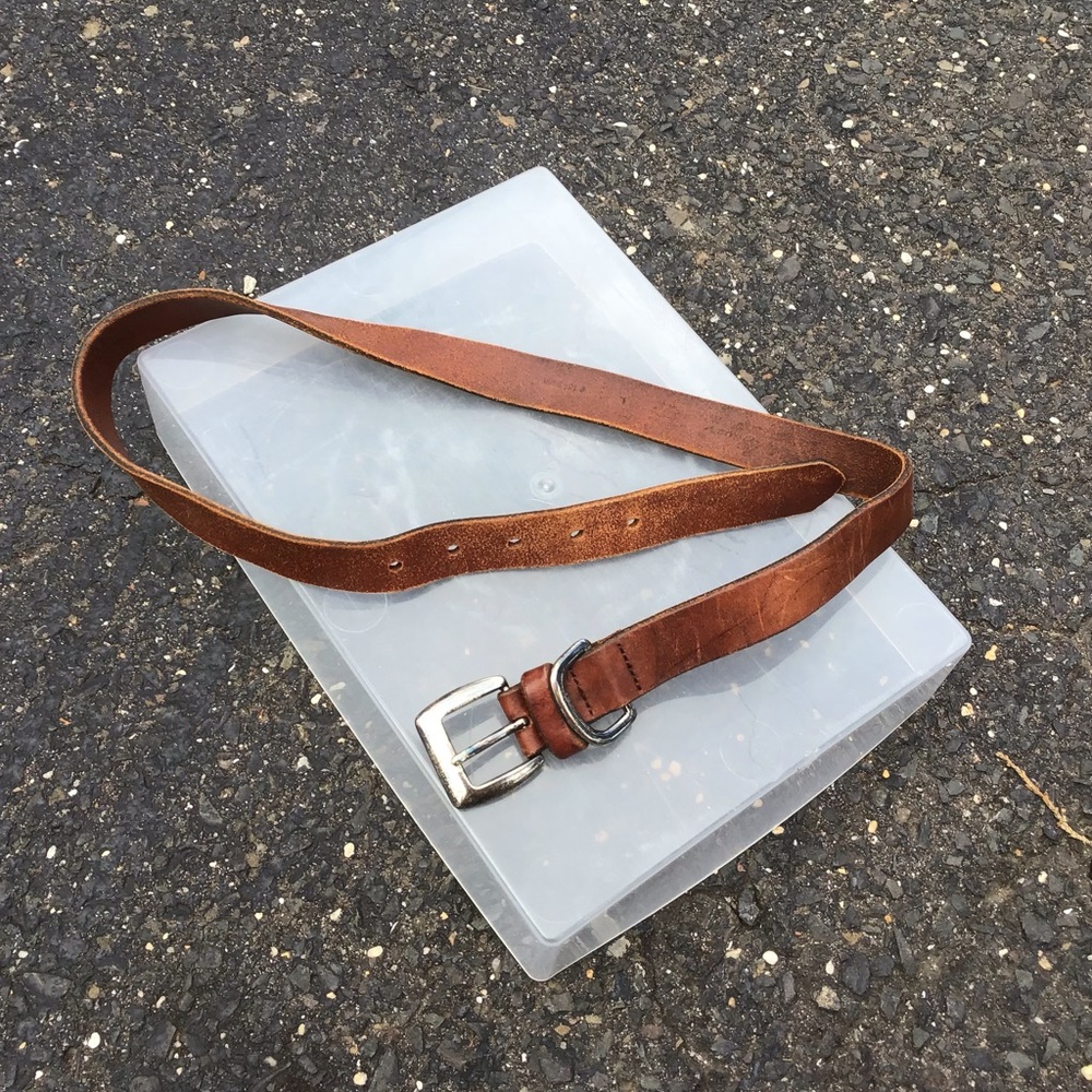 Brown leather belt w silver buckle S/M